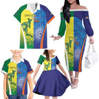 Custom Australia And India Cricket Family Matching Off The Shoulder Long Sleeve Dress and Hawaiian Shirt Ashoka Chakra With Aboriginal - Aussie Hoodie