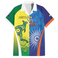 Custom Australia And India Cricket Family Matching Off The Shoulder Long Sleeve Dress and Hawaiian Shirt Ashoka Chakra With Aboriginal - Aussie Hoodie