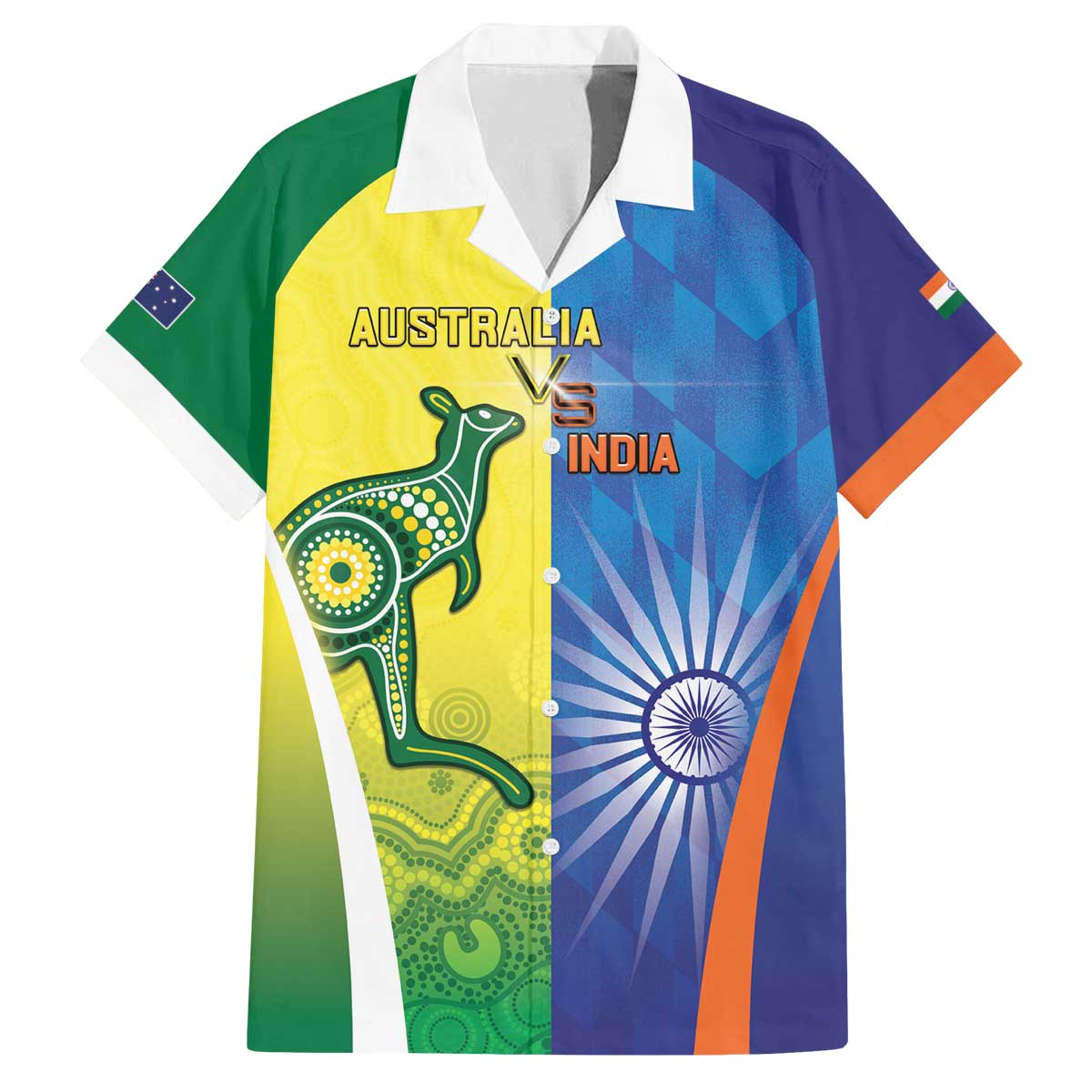 Custom Australia And India Cricket Family Matching Off The Shoulder Long Sleeve Dress and Hawaiian Shirt Ashoka Chakra With Aboriginal - Aussie Hoodie