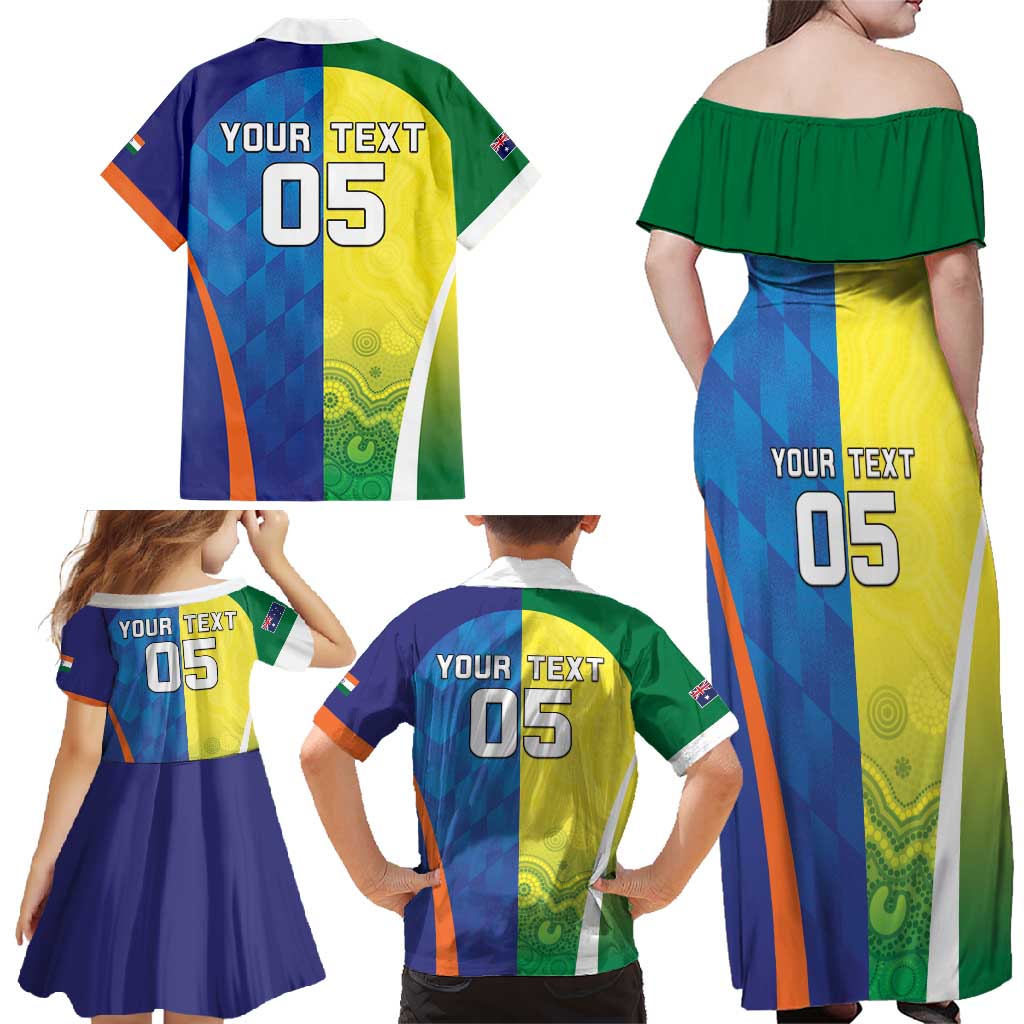 Custom Australia And India Cricket Family Matching Off Shoulder Maxi Dress and Hawaiian Shirt Ashoka Chakra With Aboriginal - Aussie Hoodie