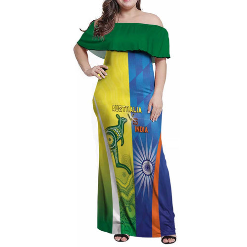 Custom Australia And India Cricket Family Matching Off Shoulder Maxi Dress and Hawaiian Shirt Ashoka Chakra With Aboriginal - Aussie Hoodie