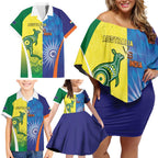 Custom Australia And India Cricket Family Matching Off Shoulder Short Dress and Hawaiian Shirt Ashoka Chakra With Aboriginal - Aussie Hoodie