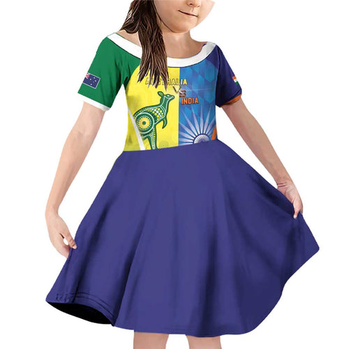Custom Australia And India Cricket Family Matching Off Shoulder Short Dress and Hawaiian Shirt Ashoka Chakra With Aboriginal - Aussie Hoodie