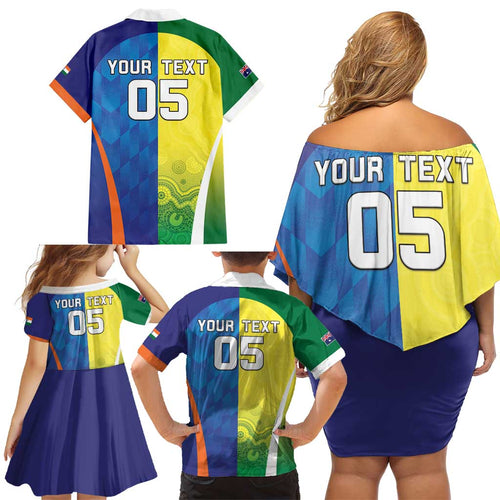 Custom Australia And India Cricket Family Matching Off Shoulder Short Dress and Hawaiian Shirt Ashoka Chakra With Aboriginal - Aussie Hoodie