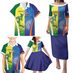 Custom Australia And India Cricket Family Matching Puletasi and Hawaiian Shirt Ashoka Chakra With Aboriginal - Aussie Hoodie