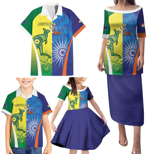 Custom Australia And India Cricket Family Matching Puletasi and Hawaiian Shirt Ashoka Chakra With Aboriginal - Aussie Hoodie