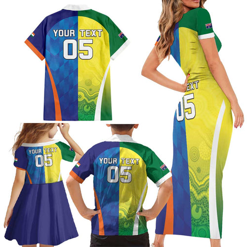 Custom Australia And India Cricket Family Matching Short Sleeve Bodycon Dress and Hawaiian Shirt Ashoka Chakra With Aboriginal - Aussie Hoodie