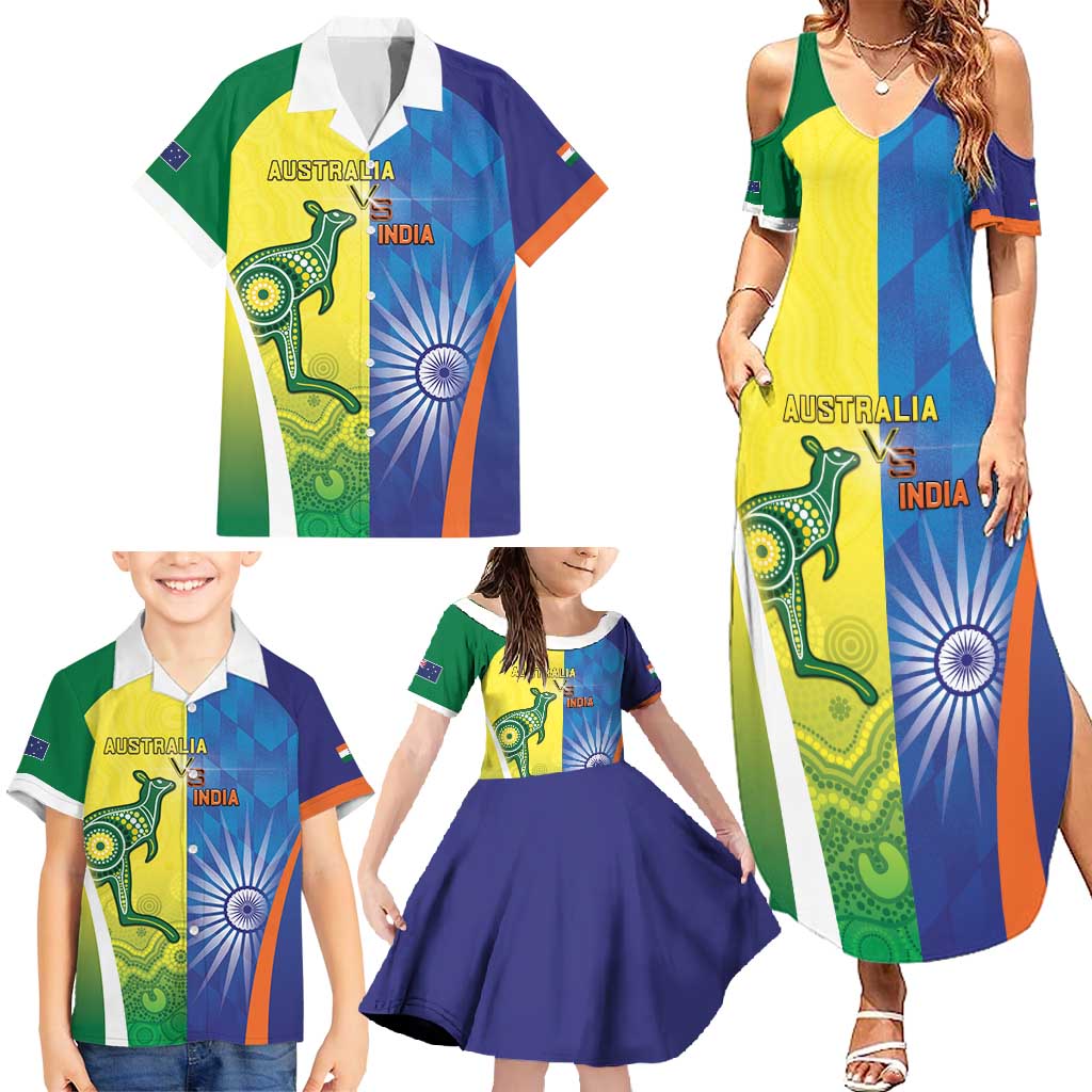 Custom Australia And India Cricket Family Matching Summer Maxi Dress and Hawaiian Shirt Ashoka Chakra With Aboriginal - Aussie Hoodie