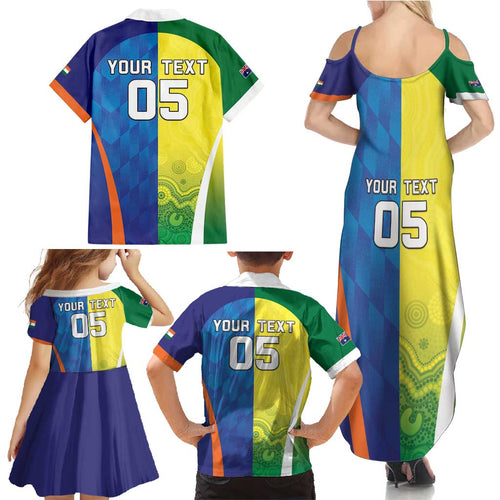 Custom Australia And India Cricket Family Matching Summer Maxi Dress and Hawaiian Shirt Ashoka Chakra With Aboriginal - Aussie Hoodie