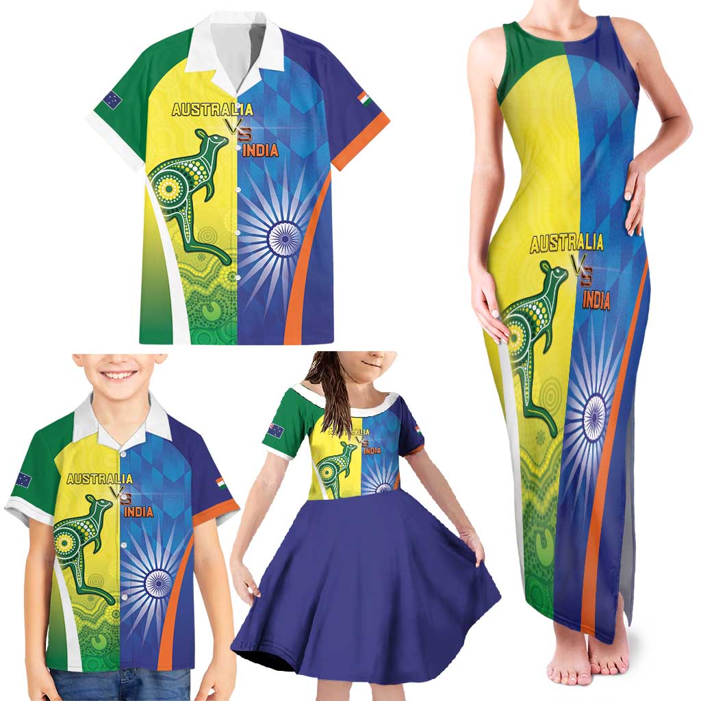 Custom Australia And India Cricket Family Matching Tank Maxi Dress and Hawaiian Shirt Ashoka Chakra With Aboriginal - Aussie Hoodie