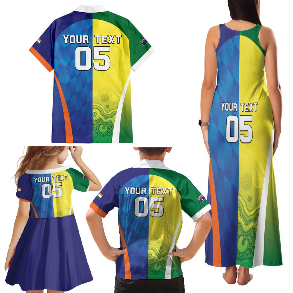 Custom Australia And India Cricket Family Matching Tank Maxi Dress and Hawaiian Shirt Ashoka Chakra With Aboriginal - Aussie Hoodie