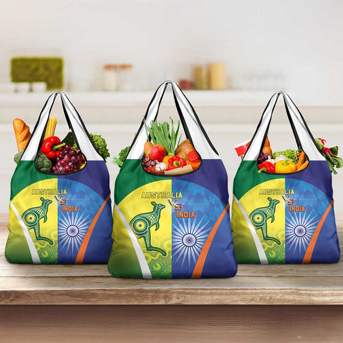 Australia And India Cricket Grocery Bag Ashoka Chakra With Aboriginal - Aussie Hoodie