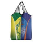 Australia And India Cricket Grocery Bag Ashoka Chakra With Aboriginal - Aussie Hoodie