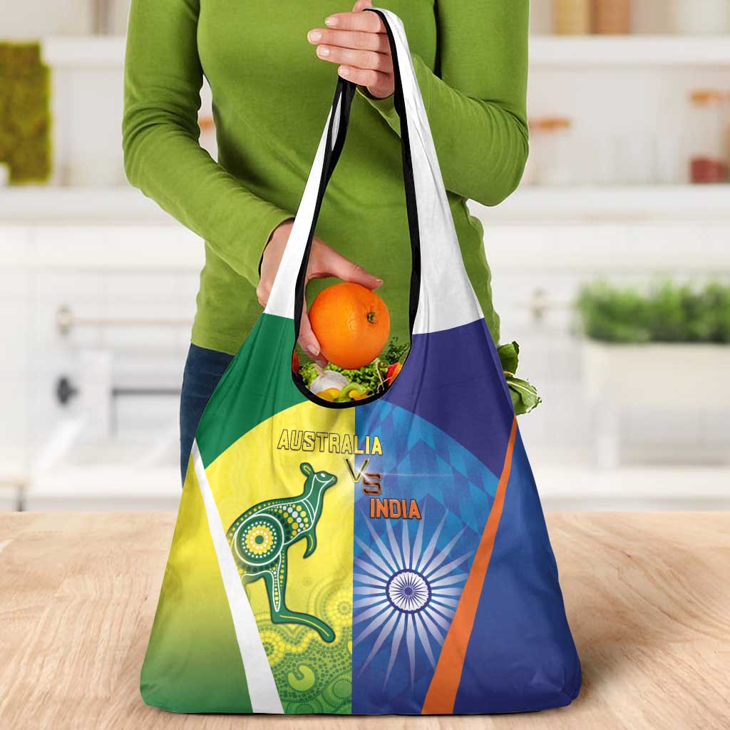 Australia And India Cricket Grocery Bag Ashoka Chakra With Aboriginal - Aussie Hoodie