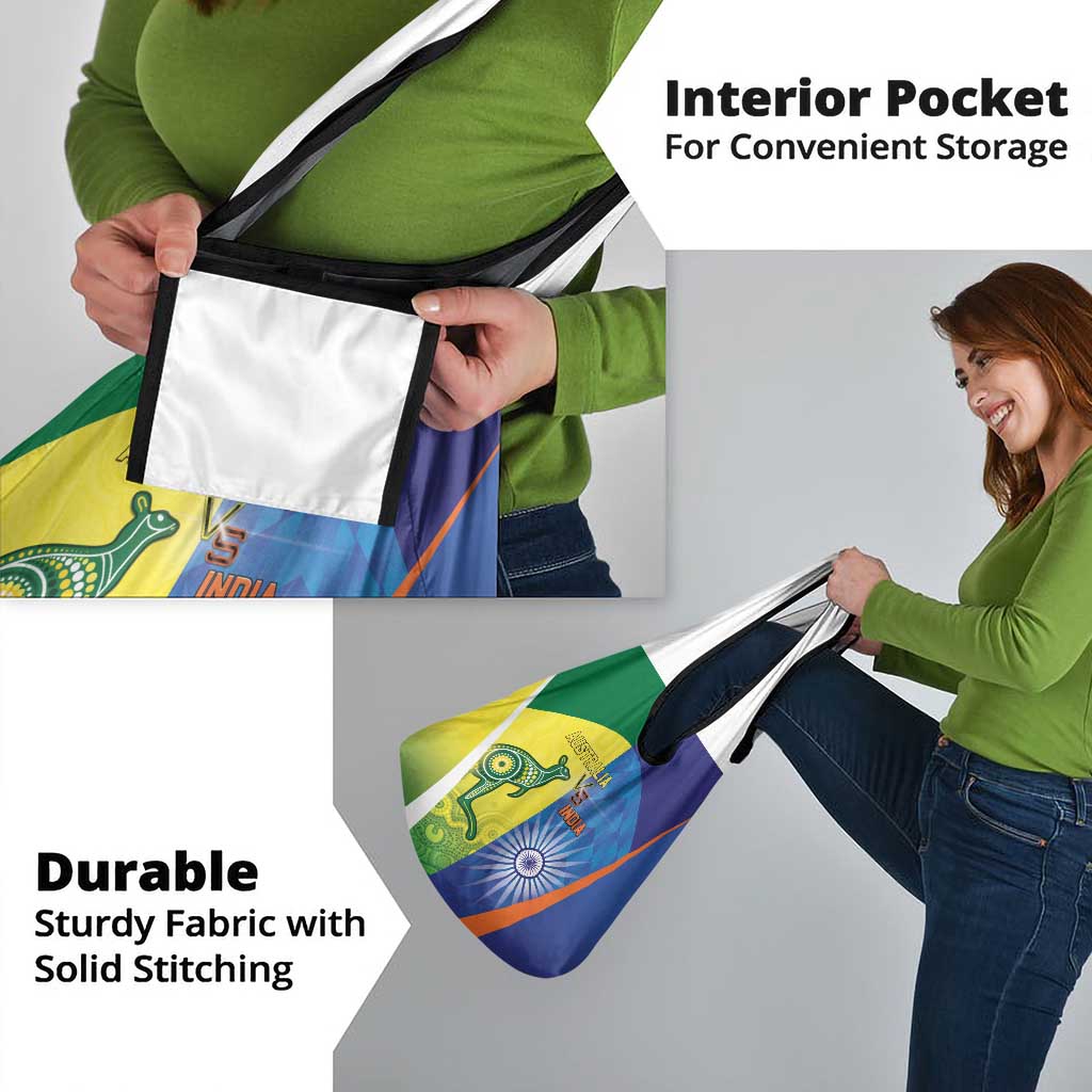 Australia And India Cricket Grocery Bag Ashoka Chakra With Aboriginal - Aussie Hoodie