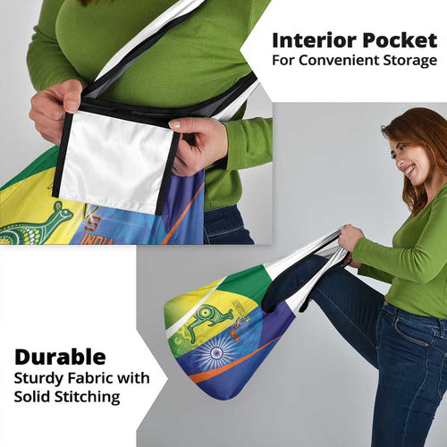 Australia And India Cricket Grocery Bag Ashoka Chakra With Aboriginal - Aussie Hoodie