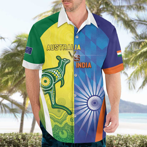 Custom Australia And India Cricket Hawaiian Shirt Ashoka Chakra With Aboriginal - Aussie Hoodie