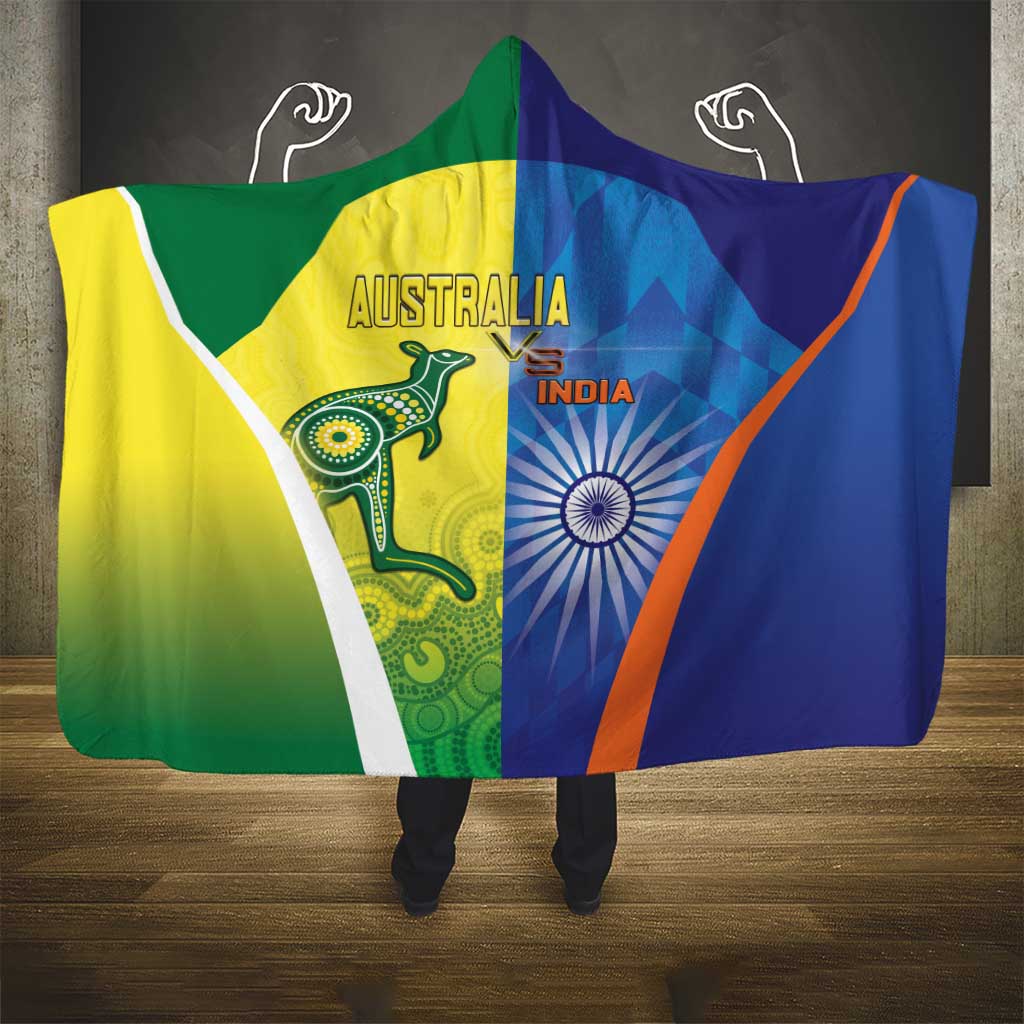 Australia And India Cricket Hooded Blanket Ashoka Chakra With Aboriginal - Aussie Hoodie