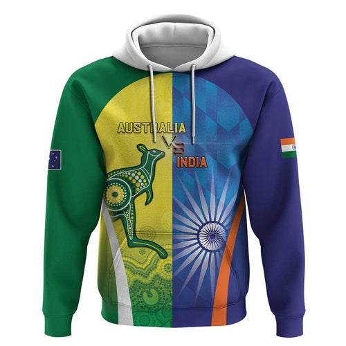 Custom Australia And India Cricket Hoodie Ashoka Chakra With Aboriginal - Aussie Hoodie