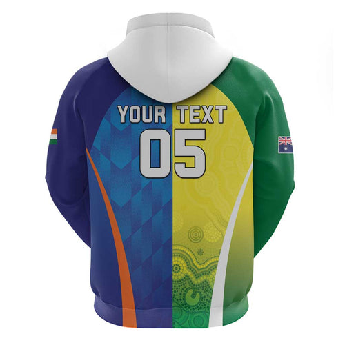 Custom Australia And India Cricket Hoodie Ashoka Chakra With Aboriginal - Aussie Hoodie