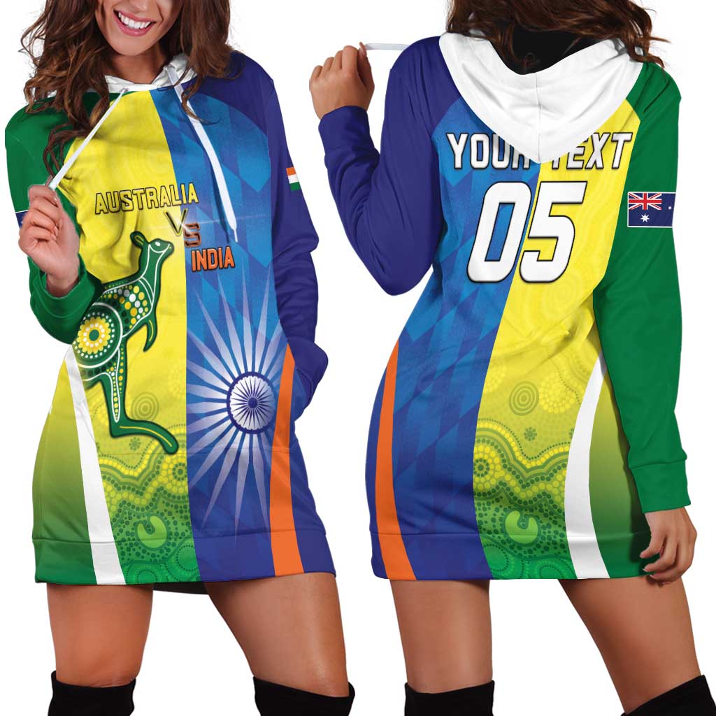Custom Australia And India Cricket Hoodie Dress Ashoka Chakra With Aboriginal - Aussie Hoodie