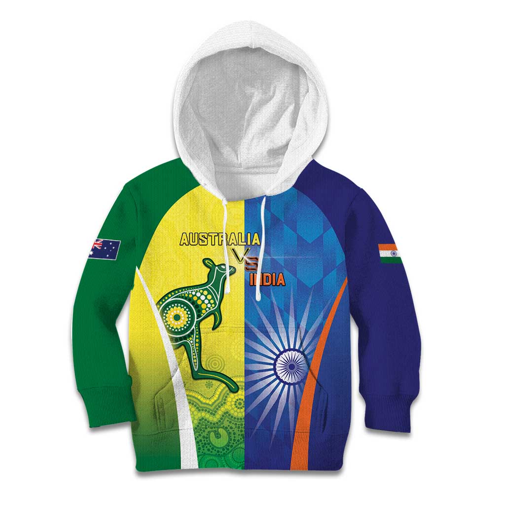 Custom Australia And India Cricket Kid Hoodie Ashoka Chakra With Aboriginal - Aussie Hoodie