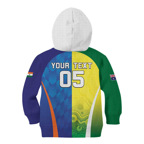 Custom Australia And India Cricket Kid Hoodie Ashoka Chakra With Aboriginal - Aussie Hoodie