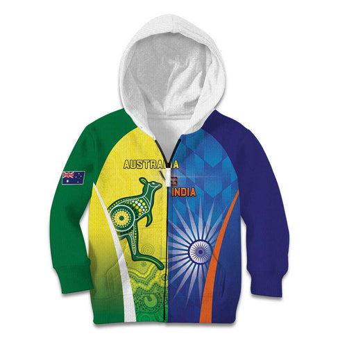 Custom Australia And India Cricket Kid Hoodie Ashoka Chakra With Aboriginal - Aussie Hoodie