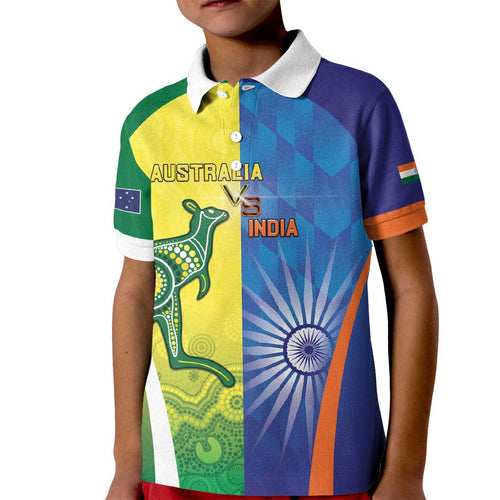 Custom Australia And India Cricket Kid Polo Shirt Ashoka Chakra With Aboriginal - Aussie Hoodie