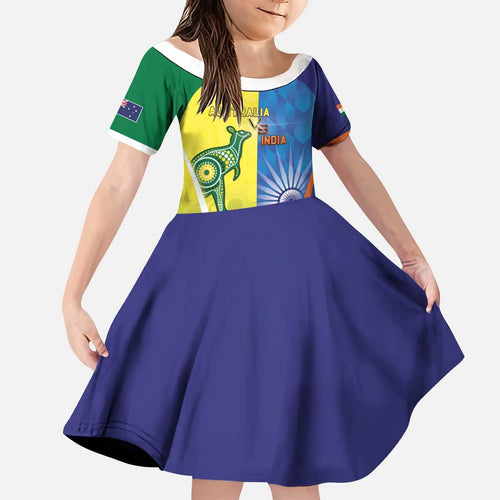 Custom Australia And India Cricket Kid Short Sleeve Dress Ashoka Chakra With Aboriginal - Aussie Hoodie