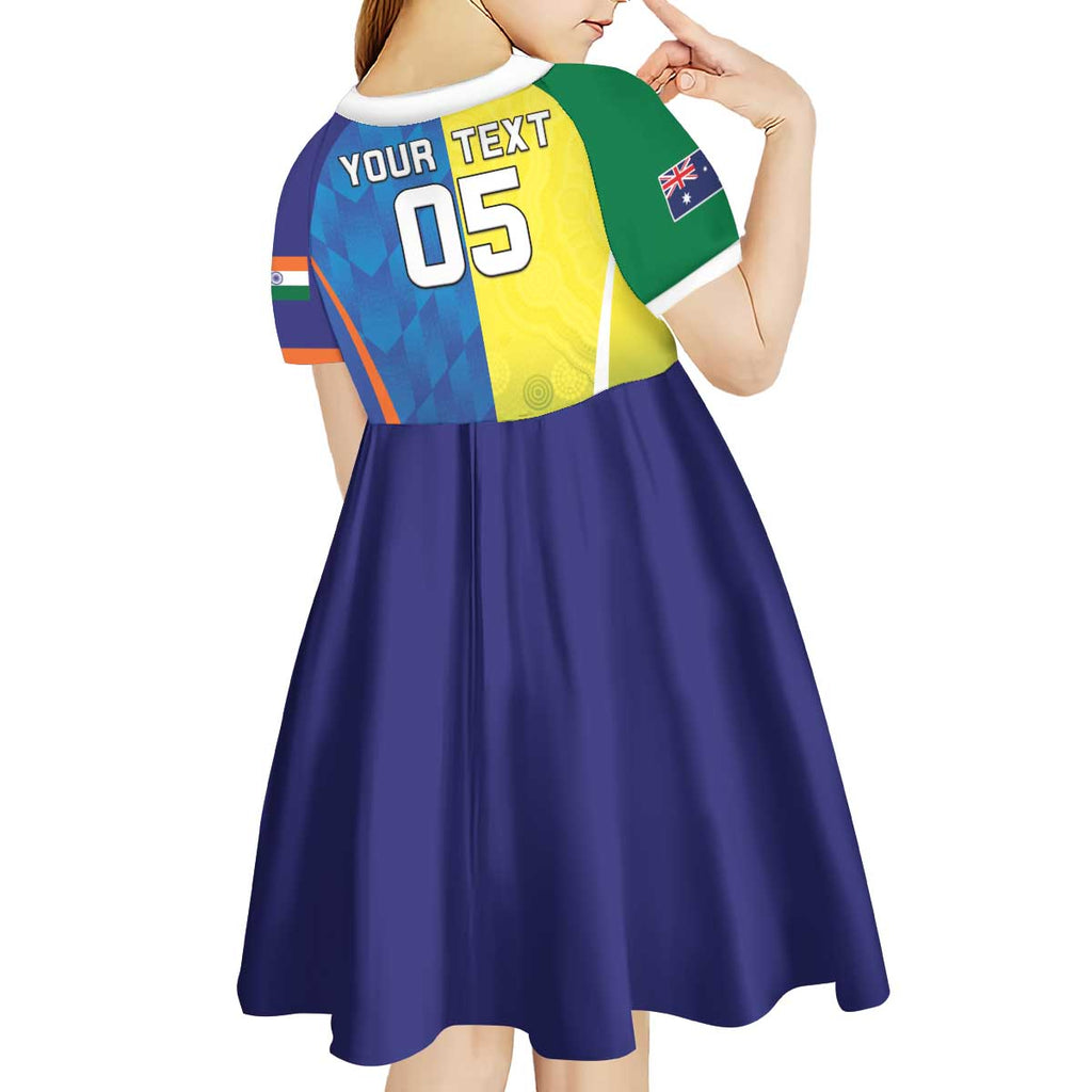 Custom Australia And India Cricket Kid Short Sleeve Dress Ashoka Chakra With Aboriginal - Aussie Hoodie