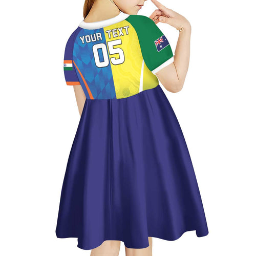 Custom Australia And India Cricket Kid Short Sleeve Dress Ashoka Chakra With Aboriginal - Aussie Hoodie