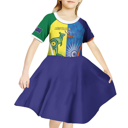 Custom Australia And India Cricket Kid Short Sleeve Dress Ashoka Chakra With Aboriginal - Aussie Hoodie
