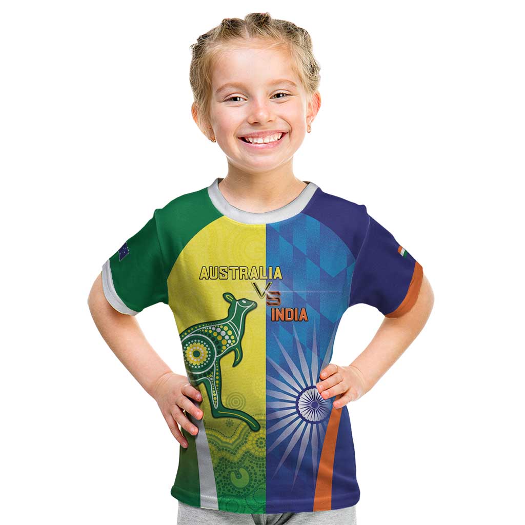 Custom Australia And India Cricket Kid T Shirt Ashoka Chakra With Aboriginal - Aussie Hoodie