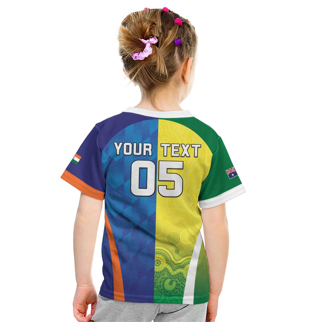 Custom Australia And India Cricket Kid T Shirt Ashoka Chakra With Aboriginal - Aussie Hoodie