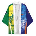 Custom Australia And India Cricket Kimono Ashoka Chakra With Aboriginal - Aussie Hoodie