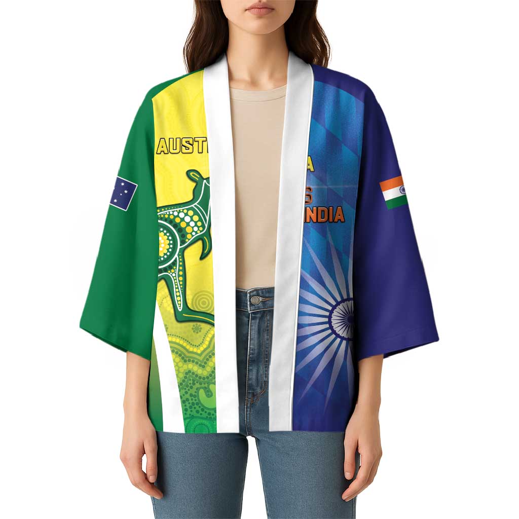Custom Australia And India Cricket Kimono Ashoka Chakra With Aboriginal - Aussie Hoodie