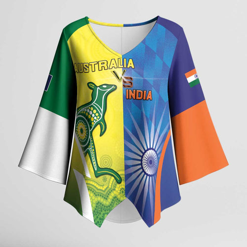 Custom Australia And India Cricket Kimono Sleeve Blouse Ashoka Chakra With Aboriginal - Aussie Hoodie