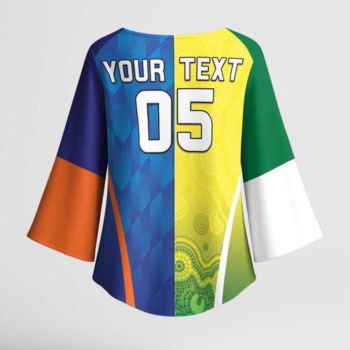 Custom Australia And India Cricket Kimono Sleeve Blouse Ashoka Chakra With Aboriginal - Aussie Hoodie