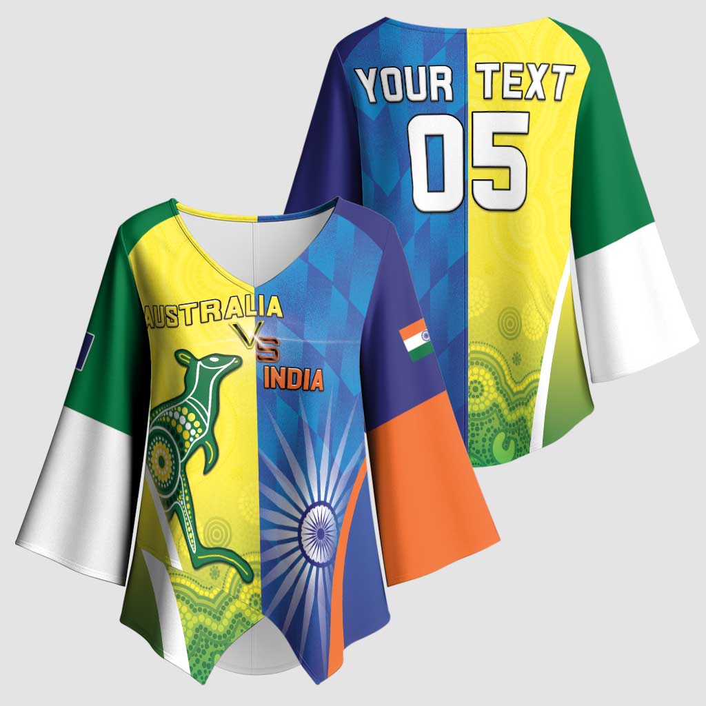 Custom Australia And India Cricket Kimono Sleeve Blouse Ashoka Chakra With Aboriginal - Aussie Hoodie