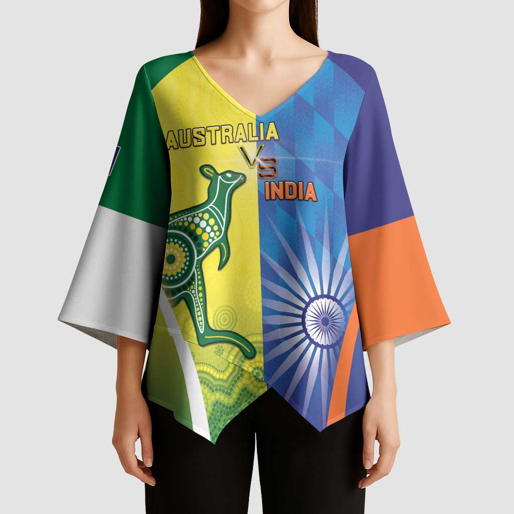 Custom Australia And India Cricket Kimono Sleeve Blouse Ashoka Chakra With Aboriginal - Aussie Hoodie