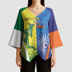 Custom Australia And India Cricket Kimono Sleeve Blouse Ashoka Chakra With Aboriginal - Aussie Hoodie