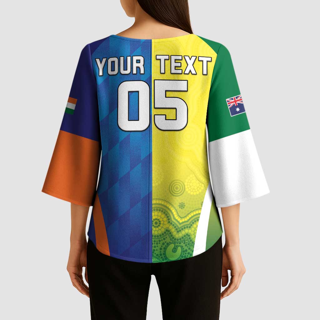 Custom Australia And India Cricket Kimono Sleeve Blouse Ashoka Chakra With Aboriginal - Aussie Hoodie