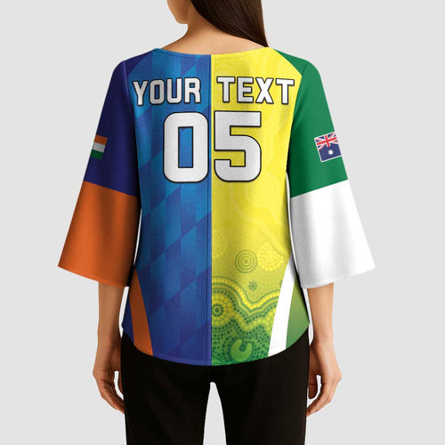 Custom Australia And India Cricket Kimono Sleeve Blouse Ashoka Chakra With Aboriginal - Aussie Hoodie