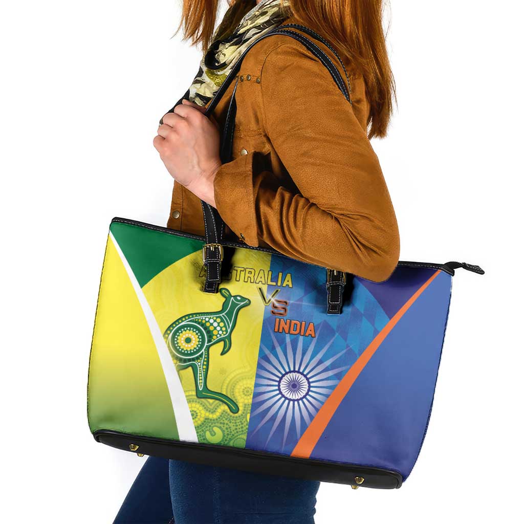 Australia And India Cricket Leather Tote Bag Ashoka Chakra With Aboriginal - Aussie Hoodie