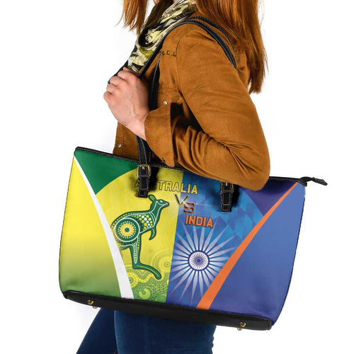 Australia And India Cricket Leather Tote Bag Ashoka Chakra With Aboriginal - Aussie Hoodie