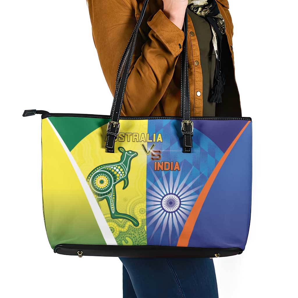 Australia And India Cricket Leather Tote Bag Ashoka Chakra With Aboriginal - Aussie Hoodie