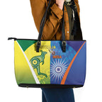 Australia And India Cricket Leather Tote Bag Ashoka Chakra With Aboriginal - Aussie Hoodie
