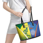 Australia And India Cricket Leather Tote Bag Ashoka Chakra With Aboriginal - Aussie Hoodie