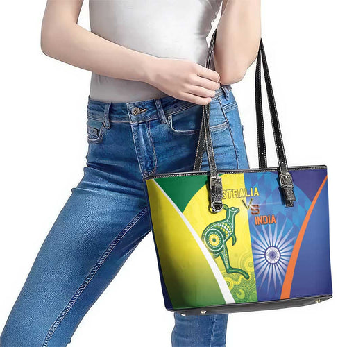 Australia And India Cricket Leather Tote Bag Ashoka Chakra With Aboriginal - Aussie Hoodie